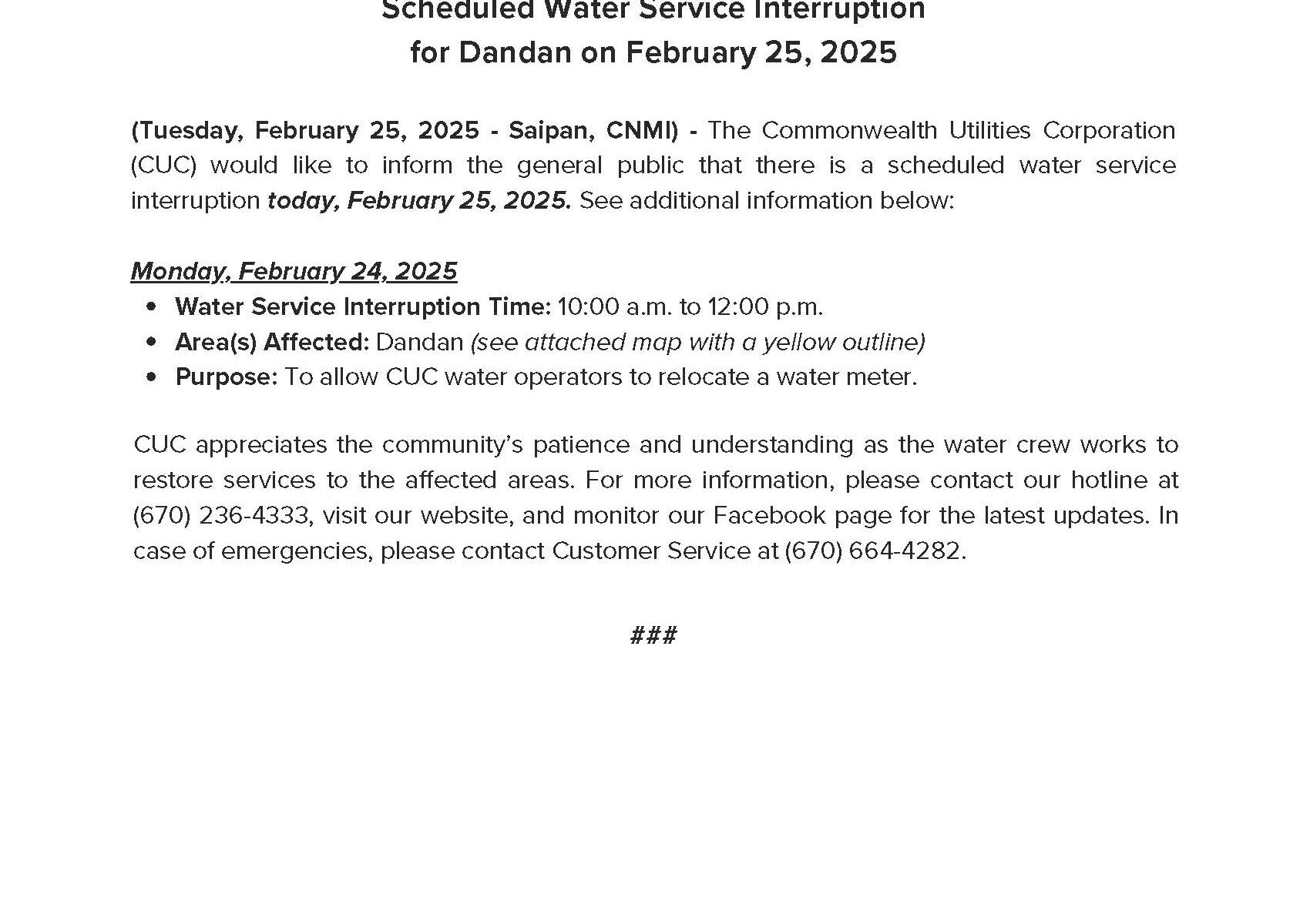 Water outage in Dandan, Saipan